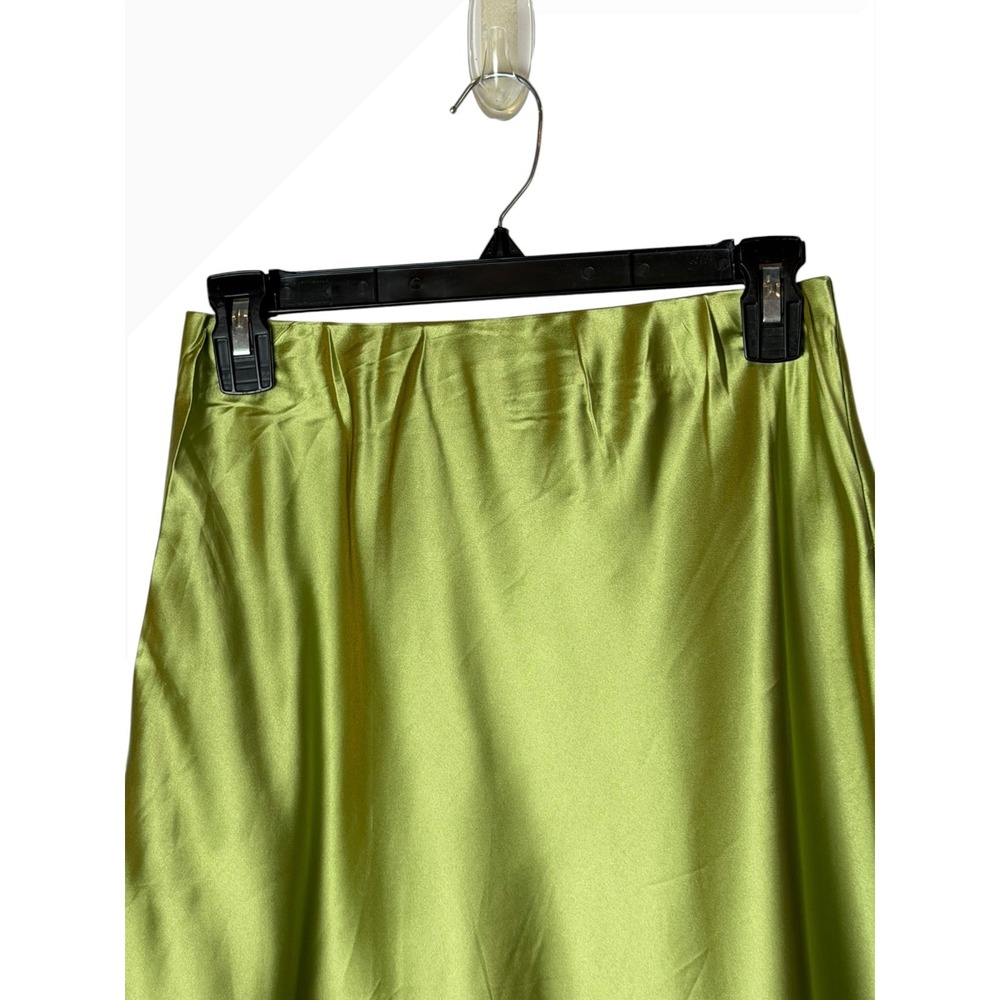 Bacio Satin Midi Skirt Women Small Green Lime A Line High Waist Minimalist - Picture 4 of 8